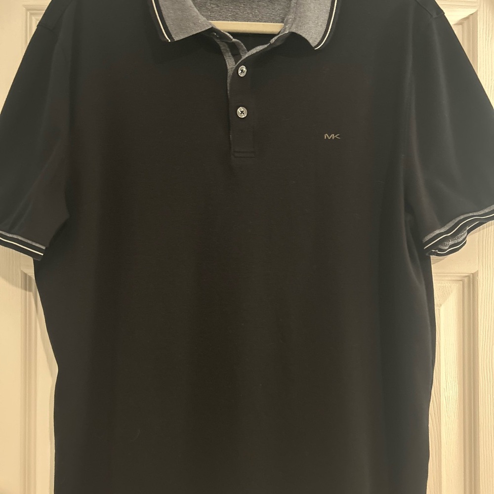 Michael Kors Men’s Black Polo Shirt Size L Gray Trim Short Sleeve Classic